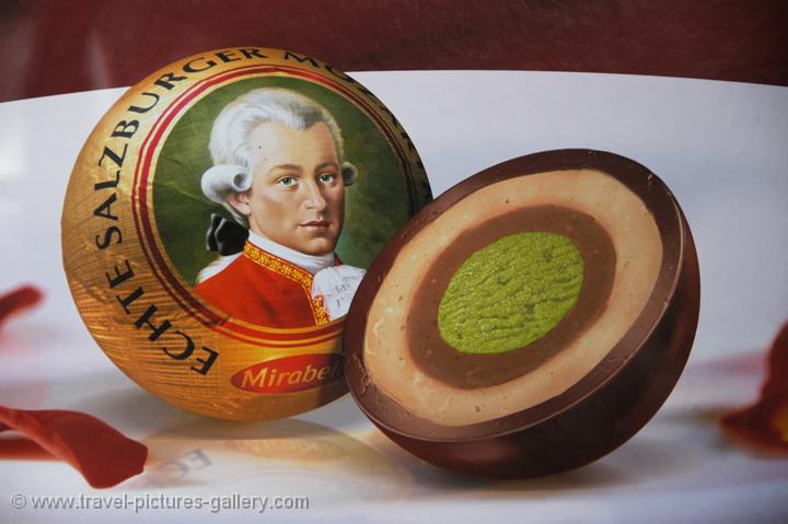 Mozart kugeln, a local sweet delicacy, chocolate and marzipan