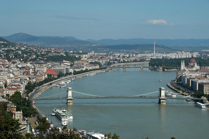Pictures of Hungary - Budapest - Danube River with the Chain Bridge, from Gellrt Hill