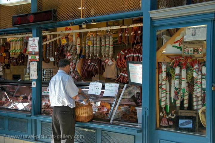 Pictures of Hungary - Budapest - salami store at the Great market hall