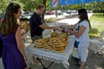 Pictures of Hungary - Budapest - people buying big pretzels