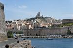 view over the port with the Notre-Dame de la Garde Basilica