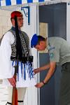 inspecting the guard, Evzones, at the Parliament Building