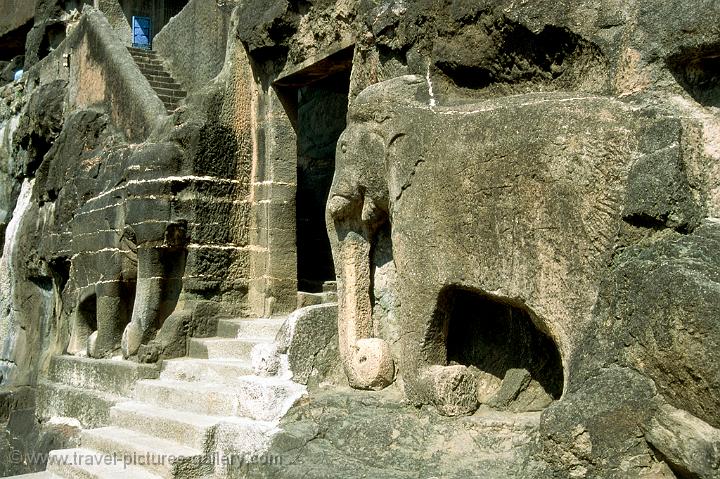 elephants carved at an Ajanta cave entrance