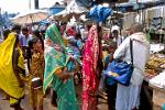 Puri, colourful dressed women at the Jagannath Temple
