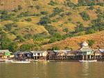 houses on stilts and a mosque on the beach