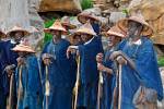 blue indigo dress and hats of the Dogon people