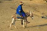 a Fula or Peul man riding a donkey