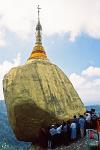 people worshipping at the Golden Rock, Kyaiktiyo Pagoda