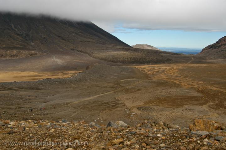 crossing the plateau at the foot of Mt Ngauruhoe