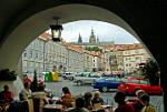 outdoor cafe under an arch