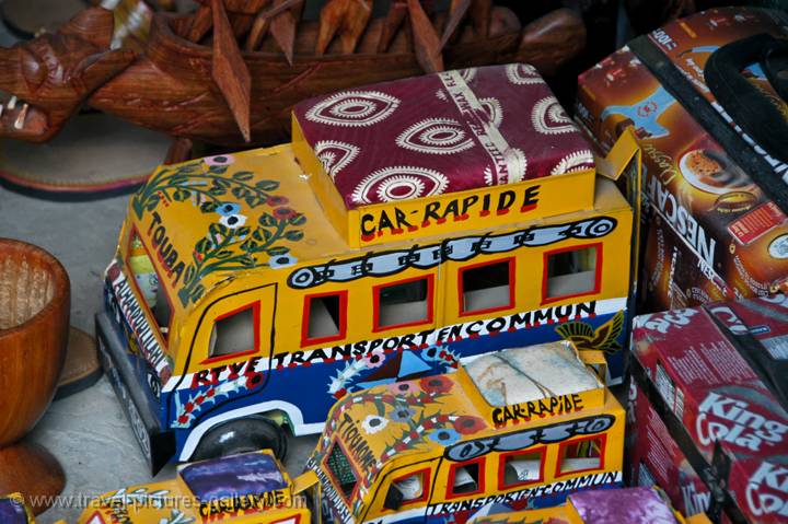 local arts and crafts, decorated toy bus