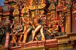 colourful sculptures on the Sri Meenakshi Hindu temple