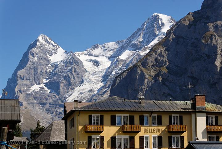 Eiger and Monch towering over Mürren