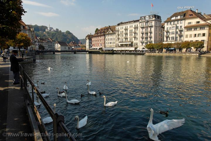 Lucerne, (Luzern), the waterfront, River Reuss