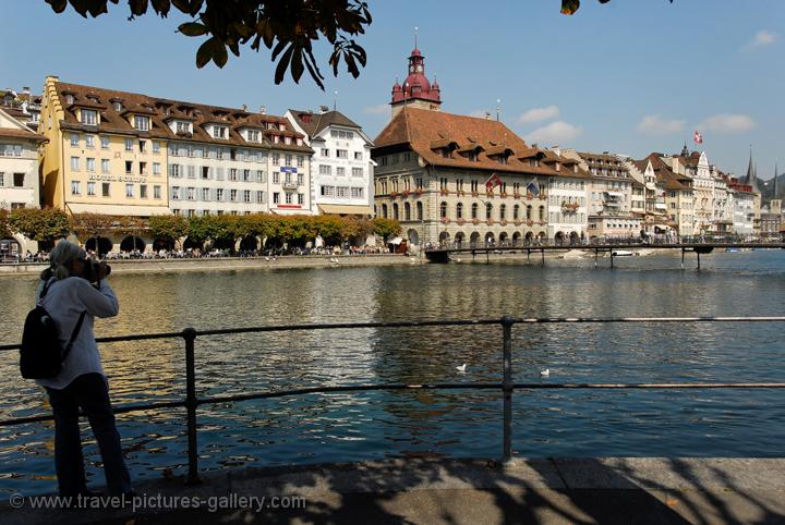 Lucerne, (Luzern), the the waterfront, River Reuss