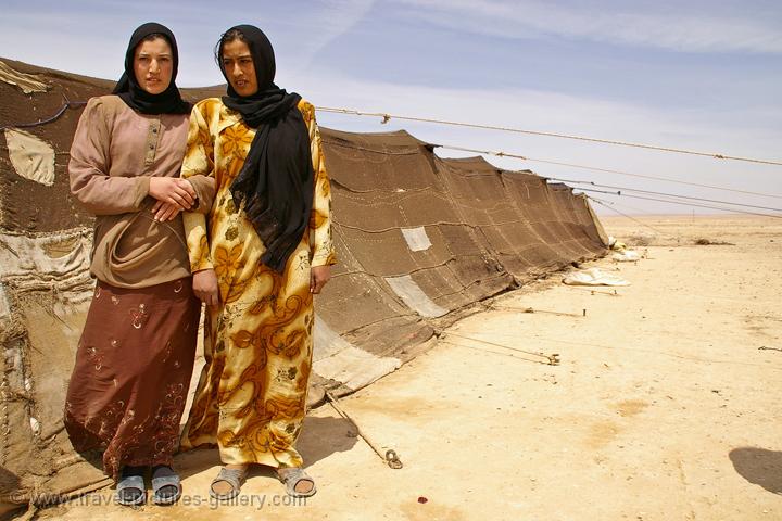 Bedouin women at a desert settlement