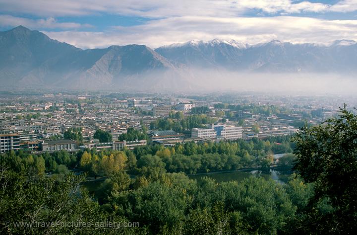 a view over the city and mountains from the Potala