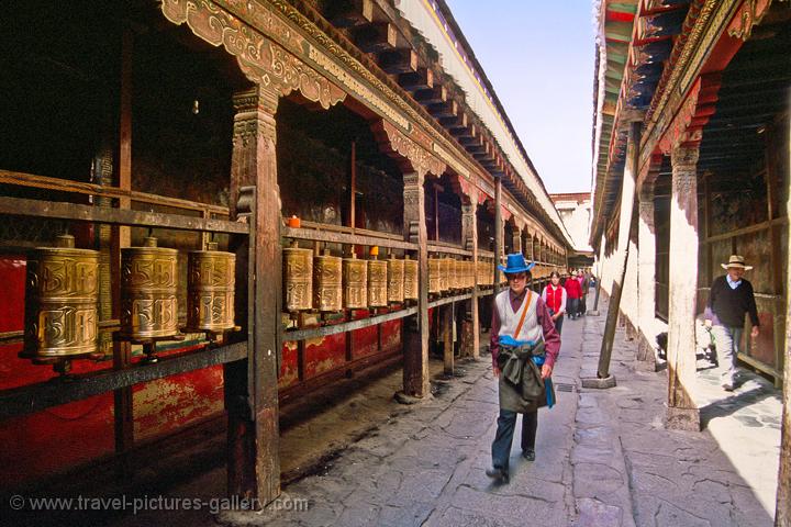 row of prayer wheels at the Jokhang
