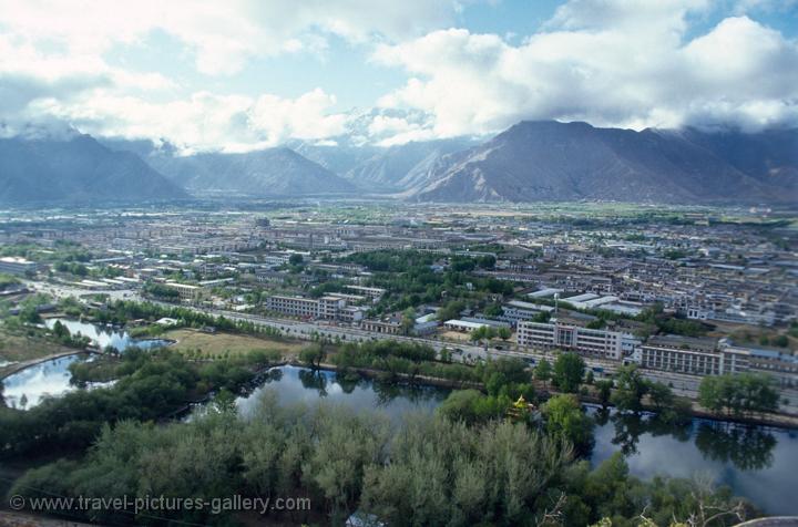 a view over the city and mountains from the Potala