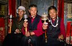 pilgrims and prayer wheels at the Jokhang