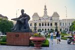 statue of Bac Ho in front of the Hotel de Ville, town hall