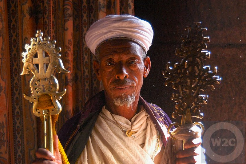 Ethiopia - temple priest holding the Lalibela Cross