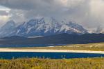 the Paine massif from a distance, typical Patagonian weather