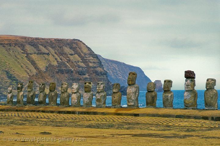 Pictures of Chile- Rapa Nui- Easter Island - Ahu Tongariki, cliffs of the Poike Peninsula.