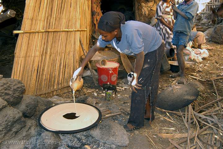 making injera, Ethiopia's national dish made of tef (a kind of millet)