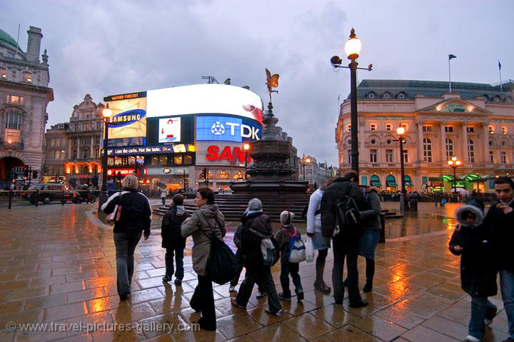 Piccadilly Circus on a rainy evening