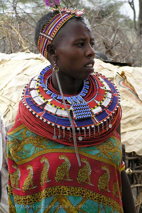 Masai girl wearing beautiful traditional dress, Samburu N.P.