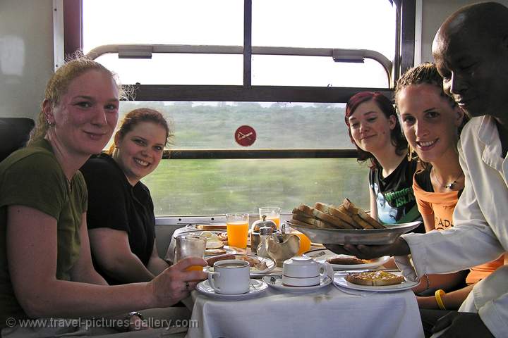 having breakfast on the Nairobi to Mombasa train