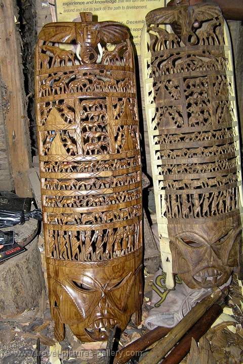 carved masks at the Akamba handicraft market, Mombasa 