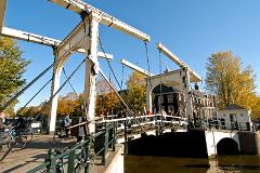 a wooden cantilever bridge along the Amstel River