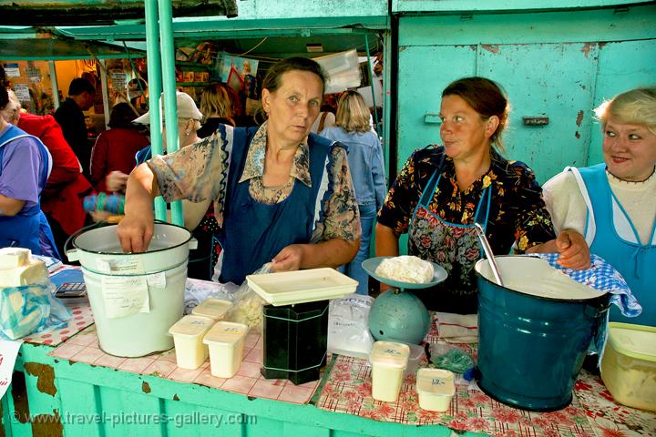 women selling fresh cheese, Novgorod market