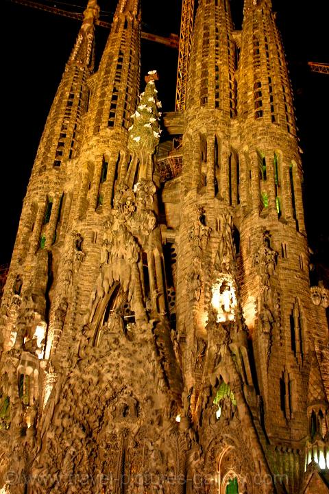 spires of the Sagrada Familia by night (Gaudi architecture)