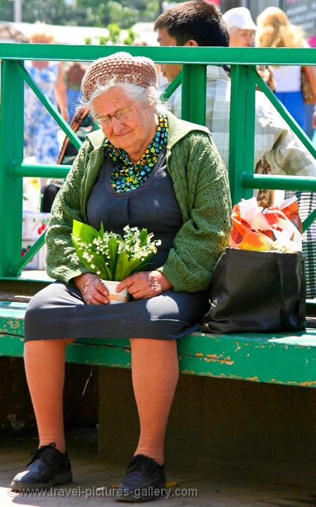 woman selling lillies, Lake Baikal