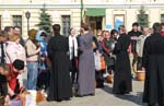 Kyiv, Kiev, St Michael's Monastery, priests blessing at the Easter celebration
