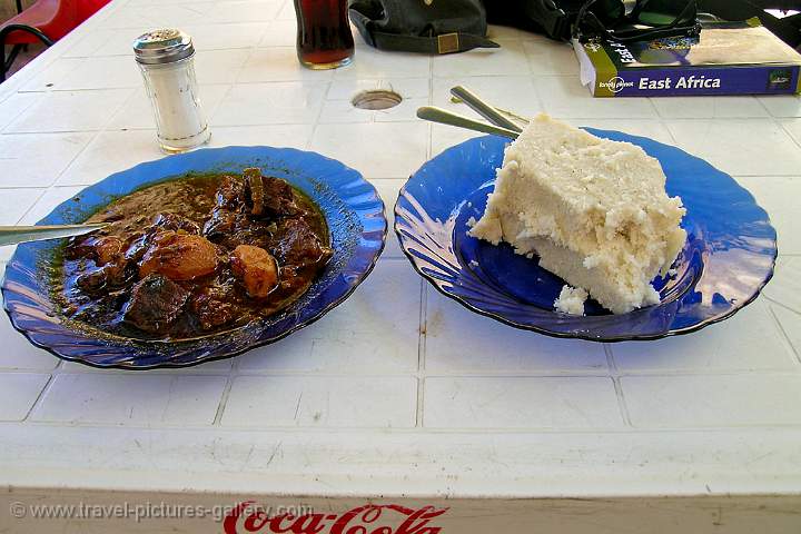 a tasty African meal of corn-bread and stew